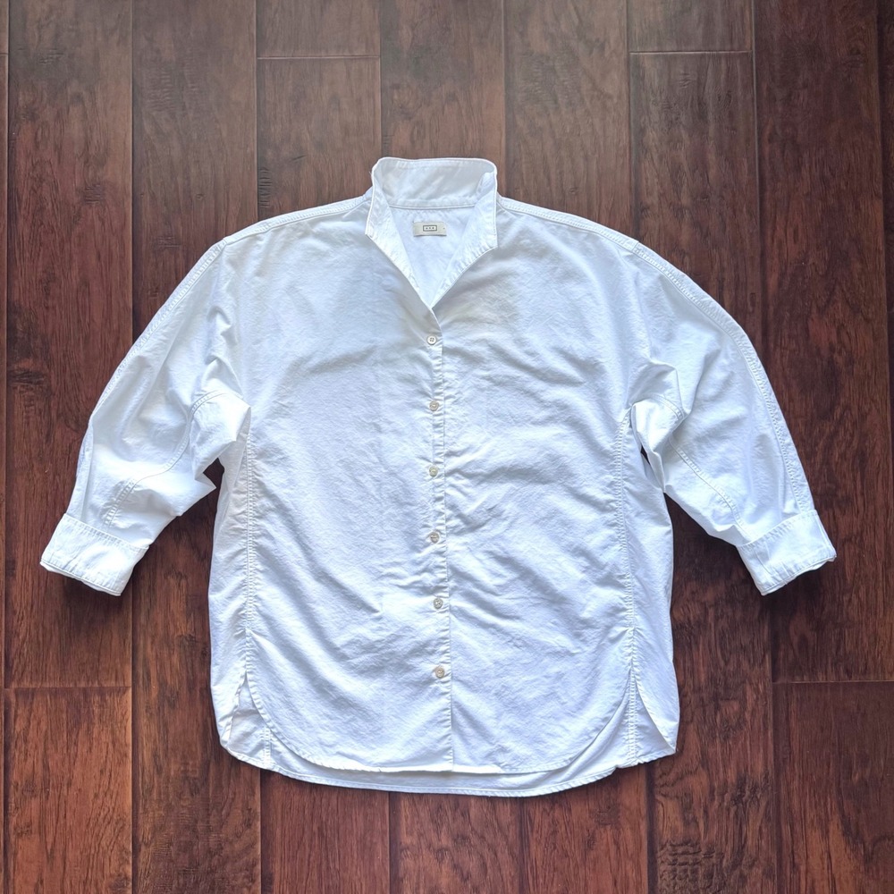 AYR The Tate Shirt Large White Cotton Oxford Stand Collar Oversized Minimalist - Picture 2 of 16